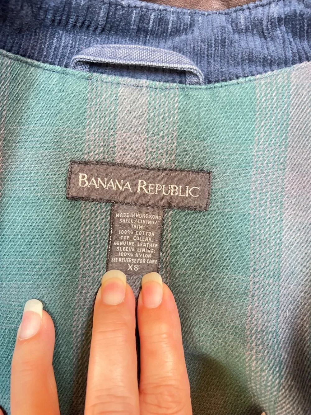Vintage 90s Banana Republic Barn Coat Leather Collar Navy XS
